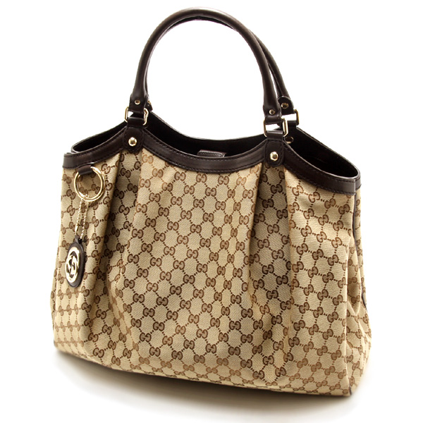 Authentic Gucci Sukey Tote Bag 211943 Brown Leather Trim